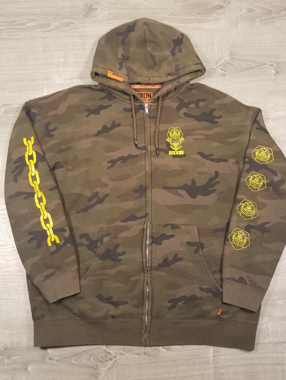 Dixxon Flannel Co Hoodie Mens XXL Green Camo Full Zip Floral Chains Sweatshirt